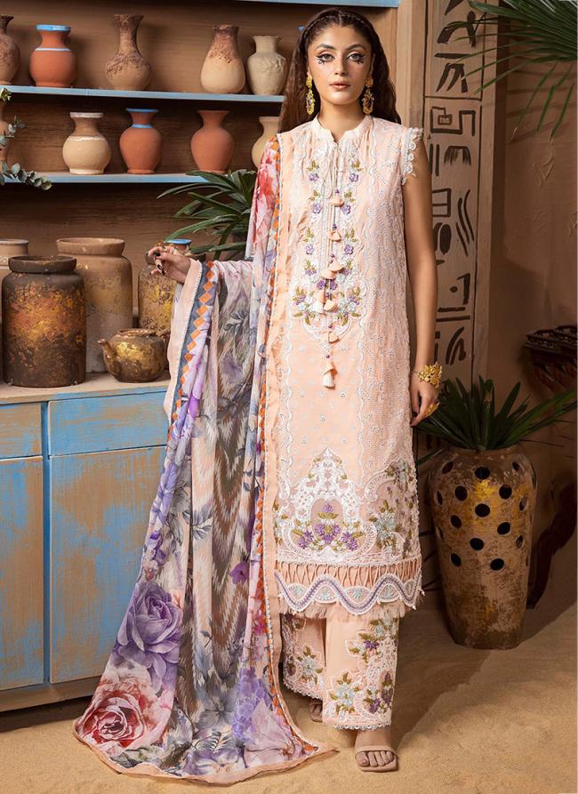 Heavy Cotton Peach Traditional Wear Printed Pakistani Suit